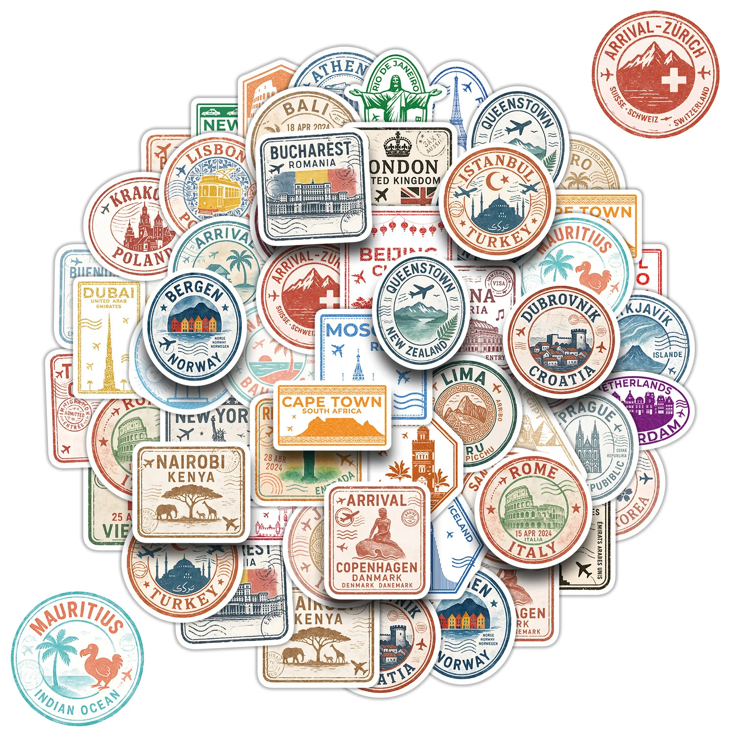 50 Stück Retro Vintage Poststempel-Aufkleber Reise-DIY-Sticker Scrapbooking Handy Gepäck Skateboard Wasserfeste Abziehbilder Spielzeug Geschenk