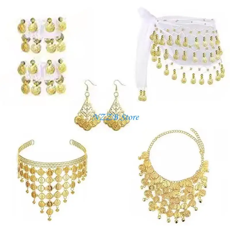 T21F Belly Dance Jewelry Set Gypsy เครื่องแต่งกายอุปกรณ์เสริมชุดเต้นรำหน้าท้องกำไลสะโพกสะโพกสะโพก