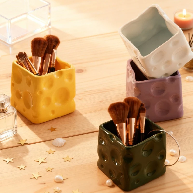 Ceramic Cheese Pen Holder Storage Tank Not Easy To Pour Easy To Clean Storage Stationery Makeup Brushes Decoration Holiday Gifts