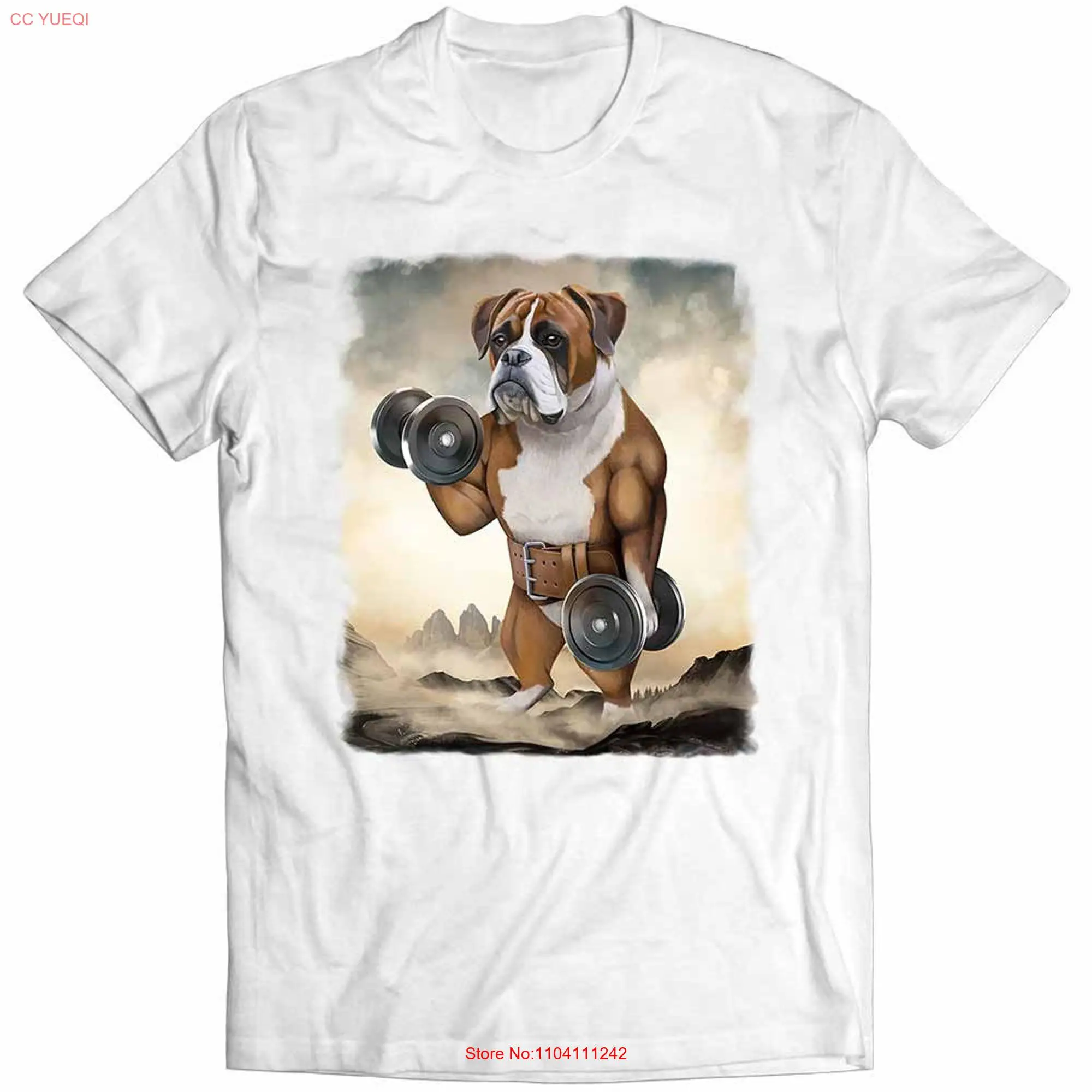 Boxer Dog Muscle Training Weightlifting with Dumbbell  Youth T Shirt PrintStarT long or short sleeves