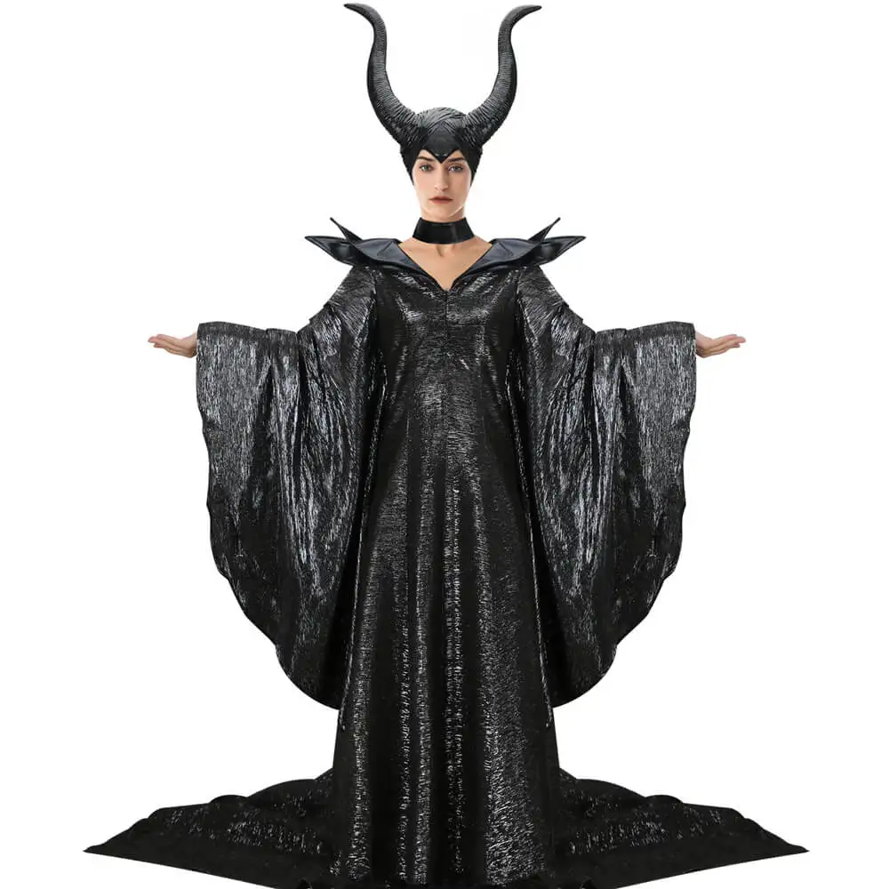 

Witch Christening Gown Sorceress Costume Maleficen 2 Mistress of Evil Queen Fancy Dress Hat Black Angelina Halloween Party Women