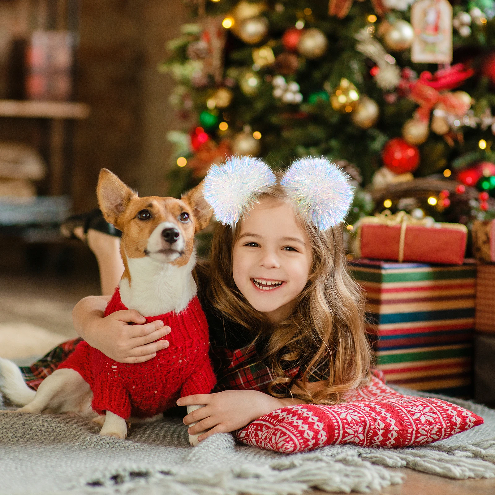 

Children Headband Tinsel Foil Small Pompom Glittery Hair Hoop For Christmas Party Cosplay Performance Headdress Decor