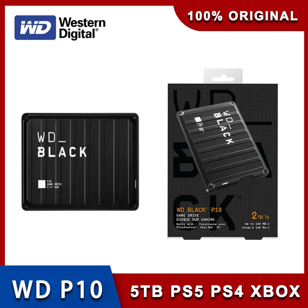 Western Digital WD Black 2TB 4TB 5TB P10 Game Drive Compatible With PS4, PS5，Xbox One, PC, Mac Black 2.5