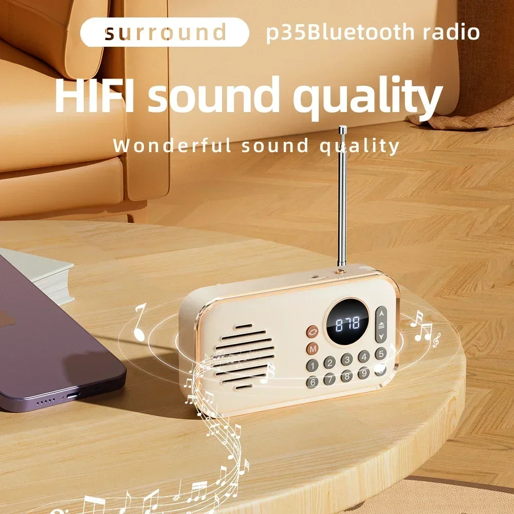 Mini alto-falante portátil Bluetooth com rádio FM, caixa de som estéreo sem fio, BT, U disco, cartão TF, reprodução, muito longa resistência, compacto