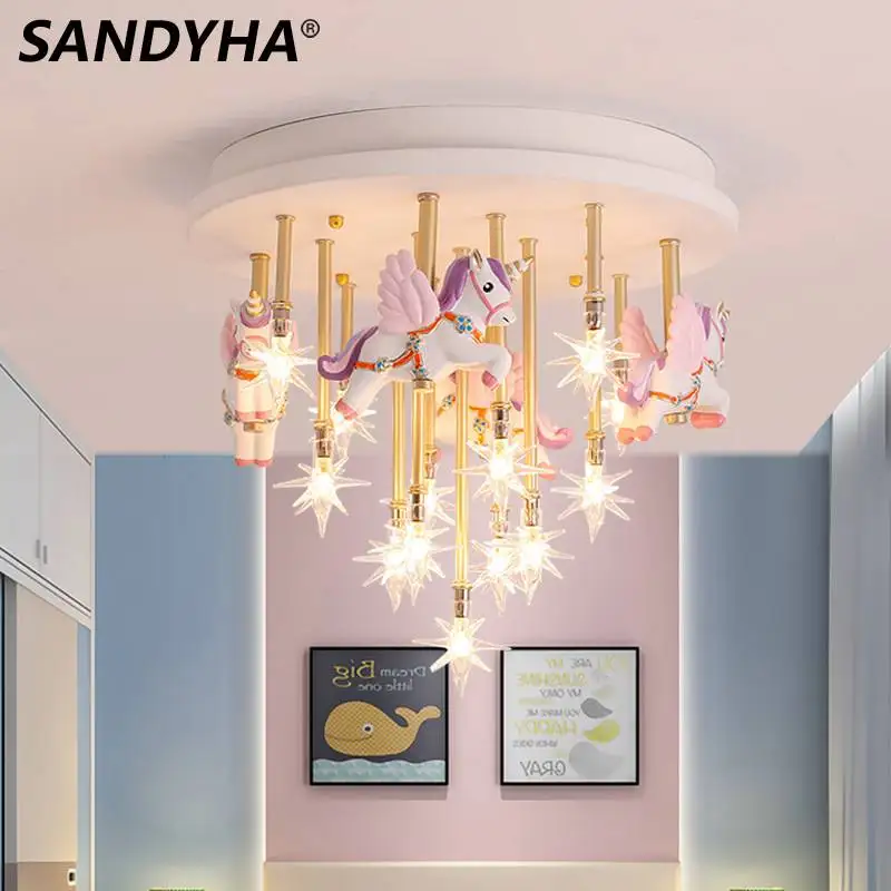 lampada de teto moderna led para criancas lustre nordico estrelas de resina unicornio decoracao do lar interior sala de estar quarto do bebe quarto 01