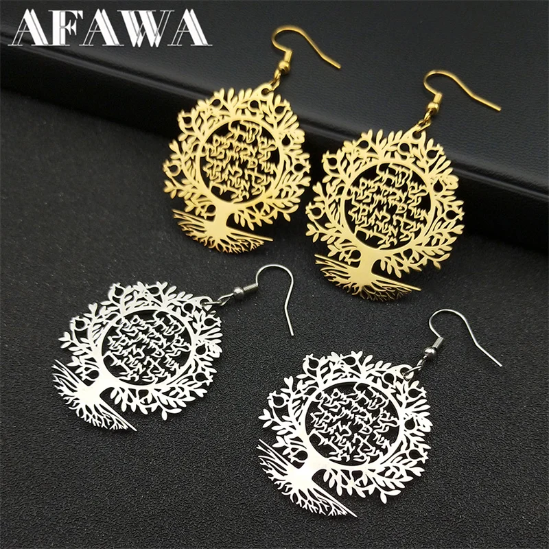

Hebrew Tree of Life Earrings for Women Stainless Steel Gold Silver Color Israel Amulet Hollow Charm Earring Jewelry aretes