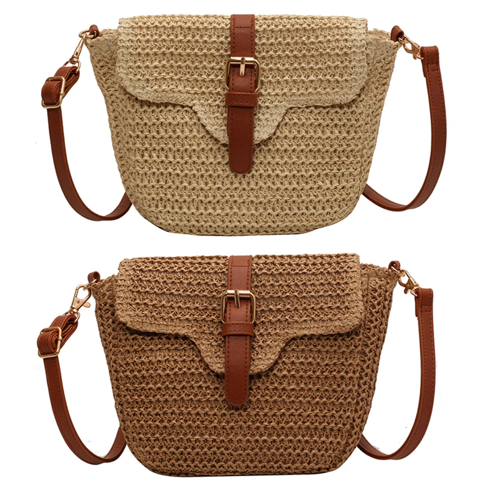

Women Crossbody Bags Summer Woven Messenger Bags Fashion Handmade Paper Rope Simple Adjustable Straps Mobile Phone Bag