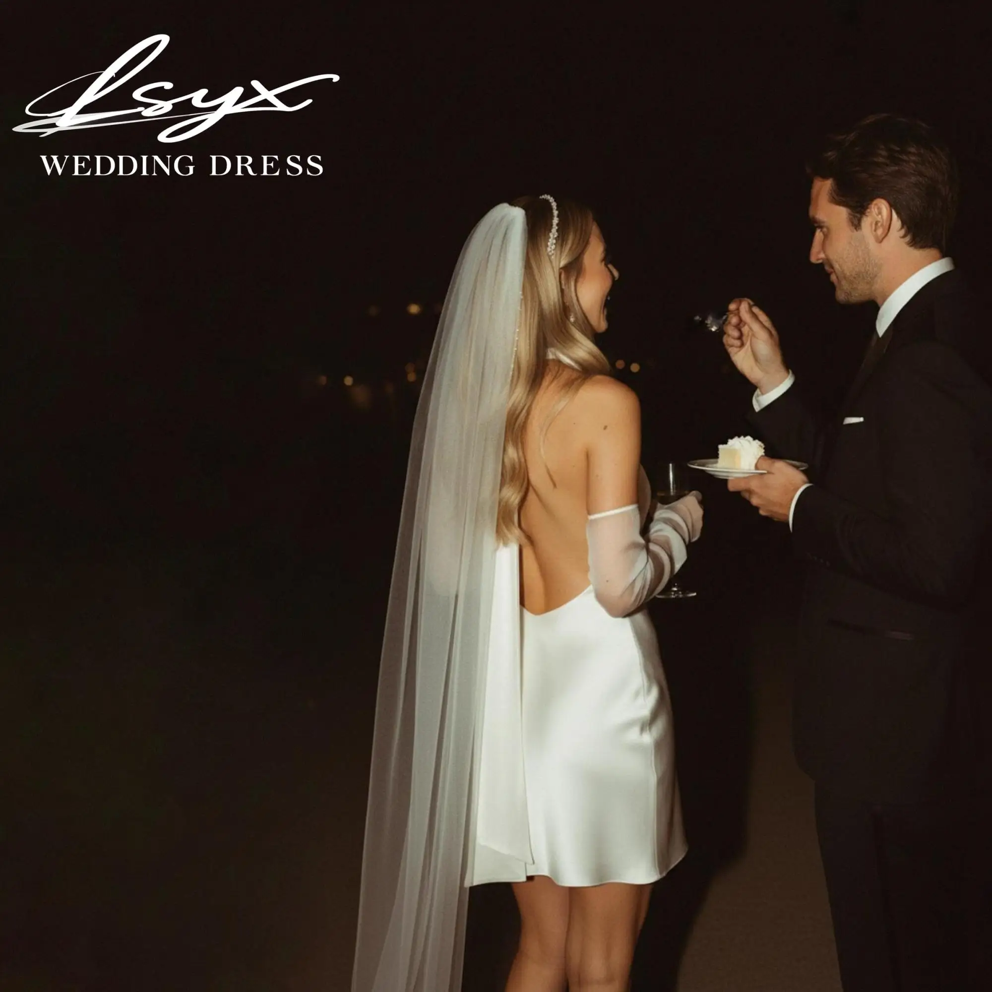 LSYX 2026 Elegant Halter Satin Short Wedding Dress Sleeveless Cowl Neck Open Back Bridal Mini Gown Vestidos De Noiva Customized