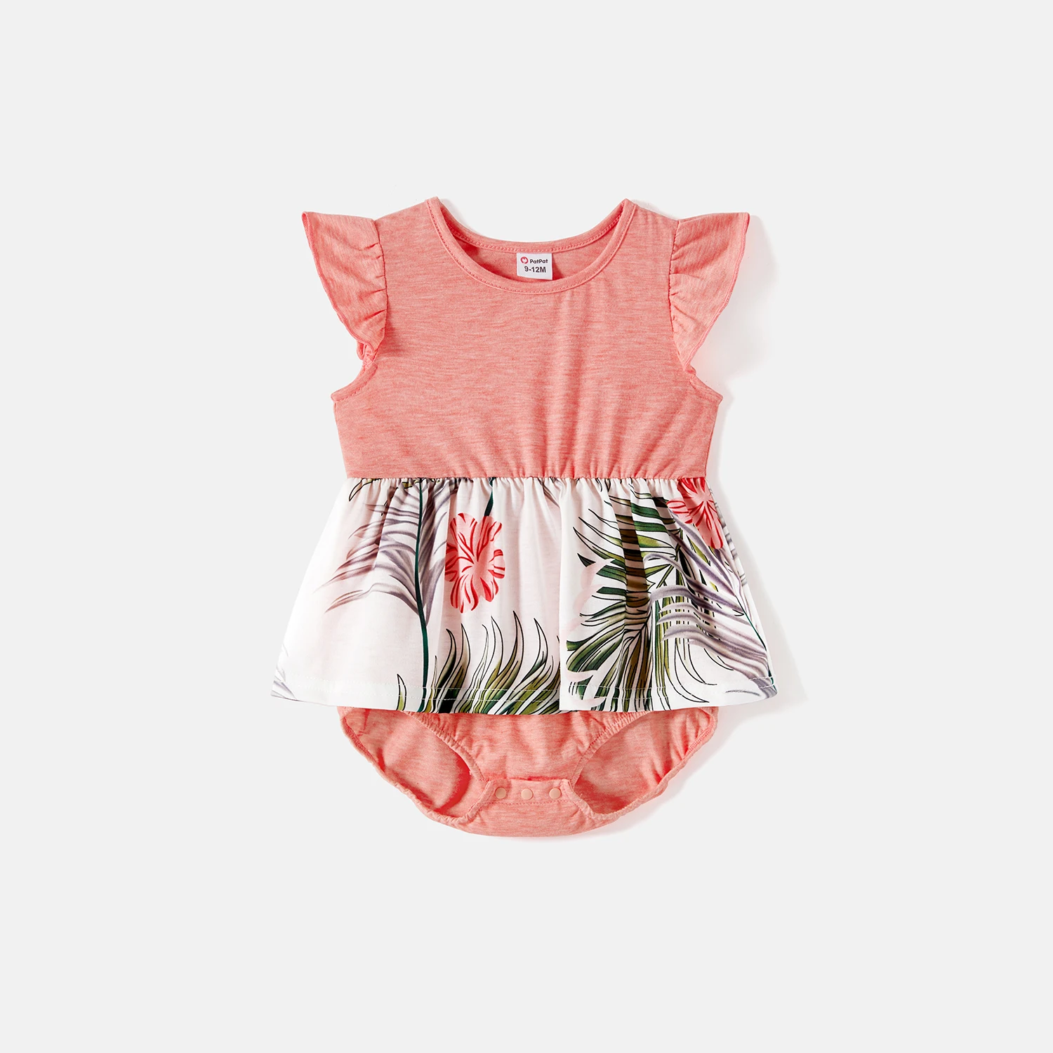 PatPat Família Matching Allover Plant Print Vestidos Cami, manga curta, Colorblock emendado conjuntos de camisetas