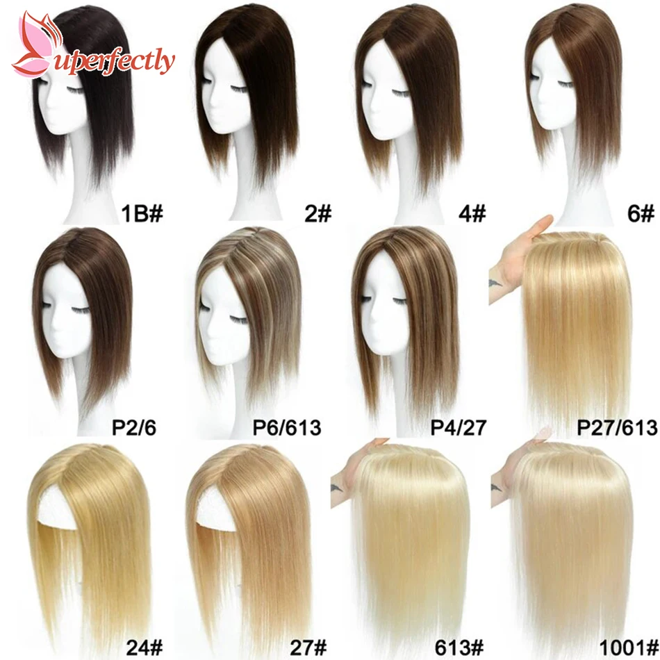 Uperfectly Straight Hair Topper For Women Real Human Hair Blond Hairpieces Machine Made Hair Toppers With 3 Clips Toupee