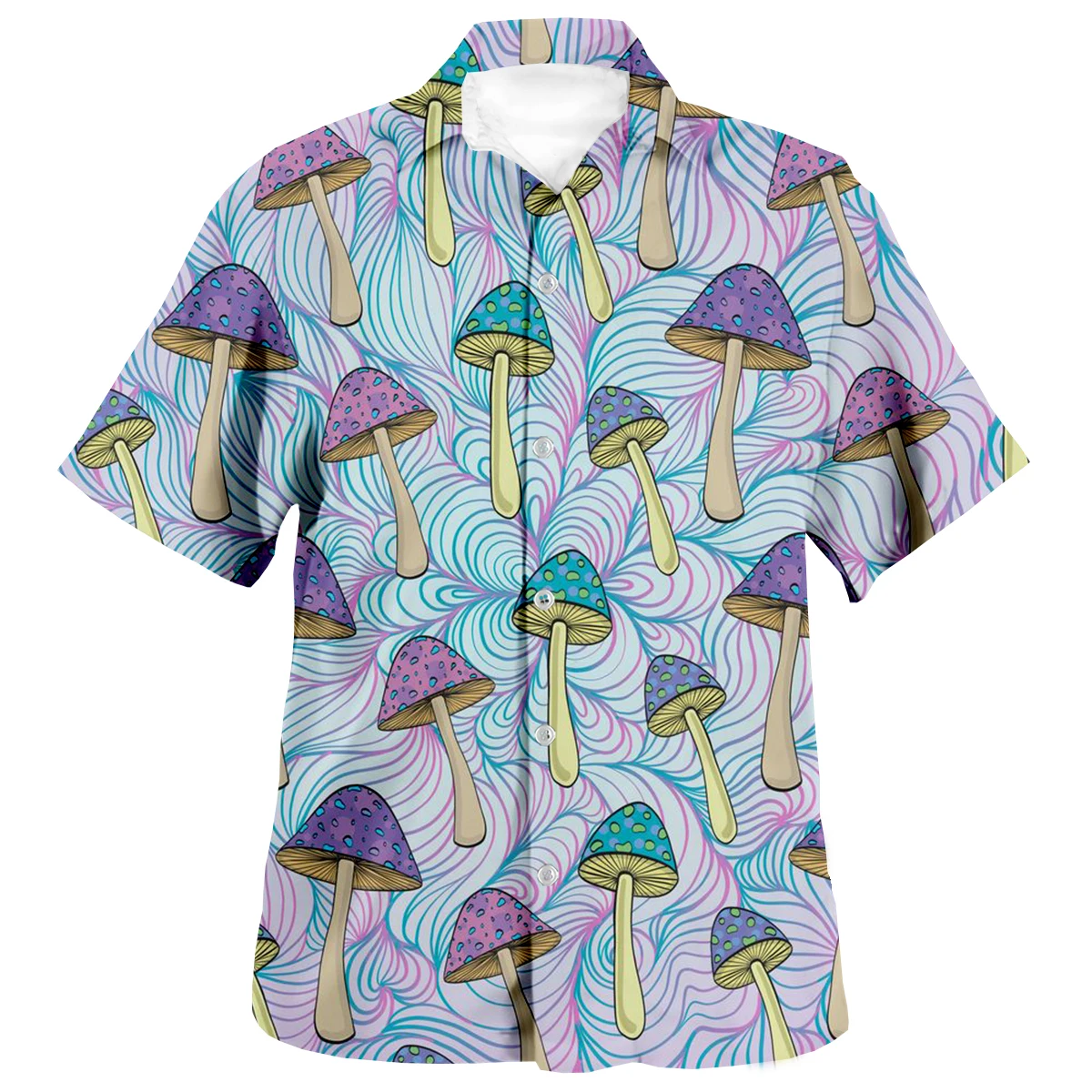 2024 Summer Men\'s Hawaiian Shirts Psychedelic Mushroom Print Loose Breathable Short Sleeve Party Beach