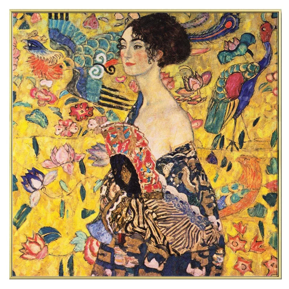 Handmade high quality reproduction of Lady with Fan by Gustav Klimt Female portrait painting on canvas Home interior decoration