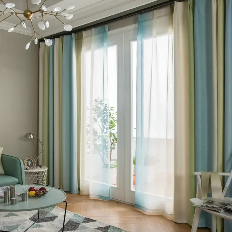 Striped Blackout Curtains for Living Room Rainbow Colorful Children Bedroom Sheer Curtain Kid Window Cortinas Panel Fabric Blind