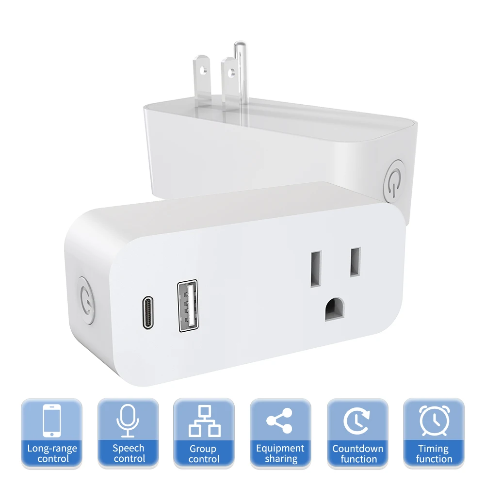 

Tuya Smart US Plug with USB & Type-C, Wi-Fi Plug with App Remote Control, Voice Control with Alexa & Google Home, Timer