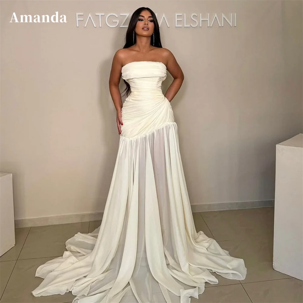 

Белые драпированные платья для выпускного вечера без бретелек Amanda по индивидуальному заказу, иллюзия, без рукавов, платья de noche, элегантное вечернее платье длиной до пола