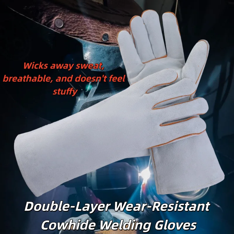 ถุงมือหนังยาวนุ่ม 1 คู่ สำหรับงานเชื่อม ทนทานต่อไฟฟ้าอาร์ค เตาเผา ป้องกันแรงงาน อุตสาหกรรม อุปกรณ์ป้องกันหนา