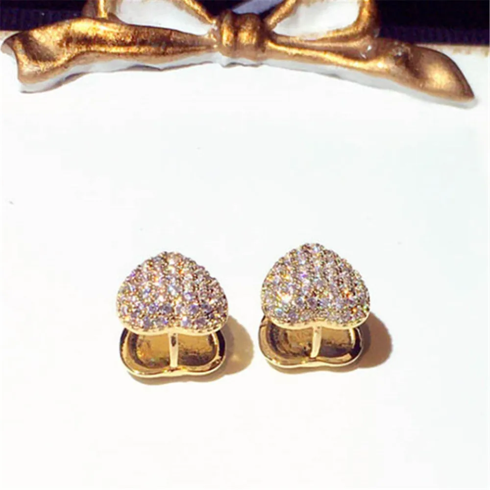 New Fashion Design Earrings Super Flash Set Zircon Heart Temperament Exquisitely Plated 18K Gold Earrings Jewelry Girl Gift