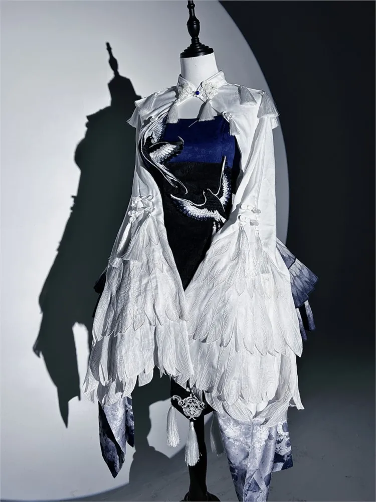 

New blue feather Chinese-style dress set