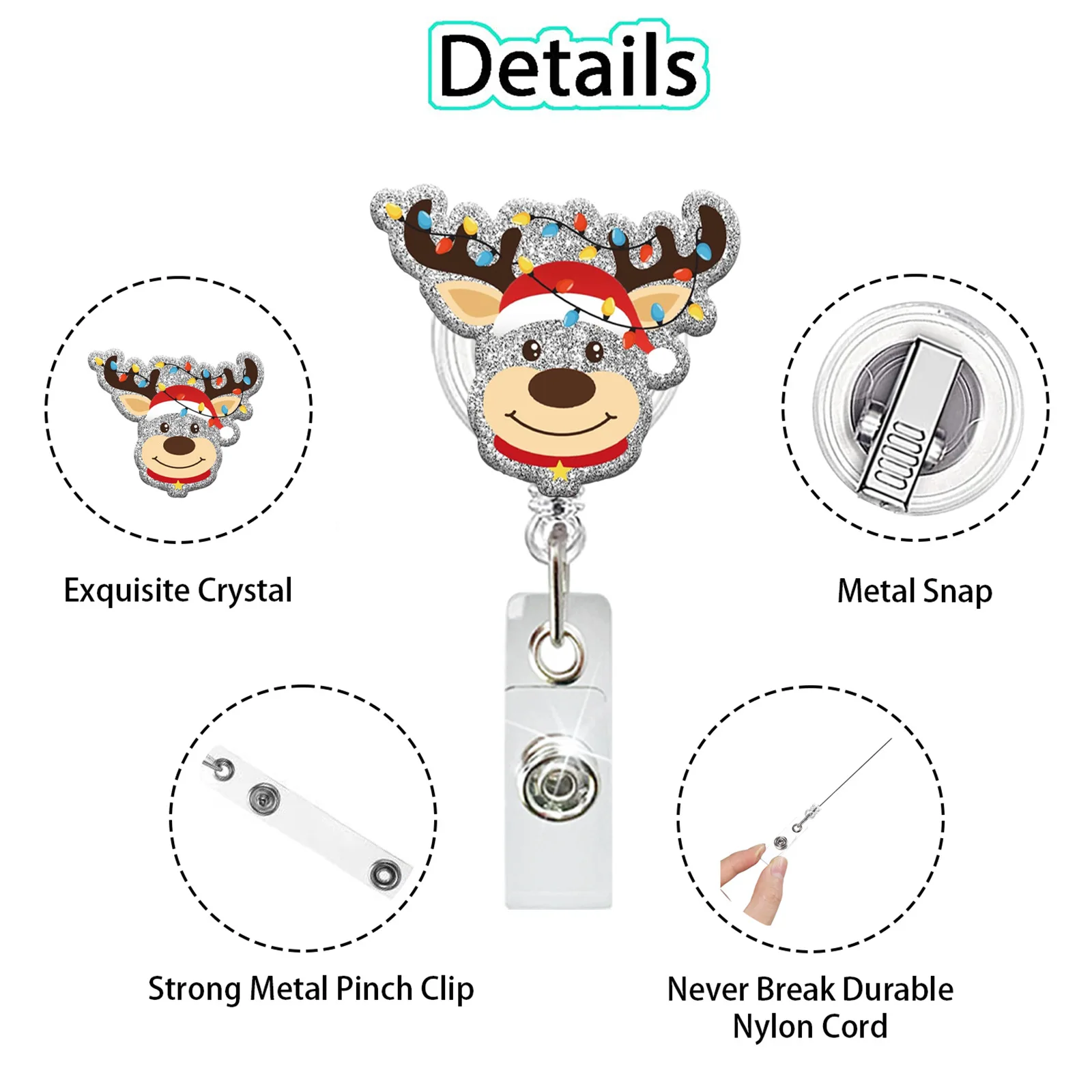 Christmas Colorful Light Big White Goose Glitter Acrylic Retractable Badge Reel ID Badge Holder Christmas Gift for Nurse