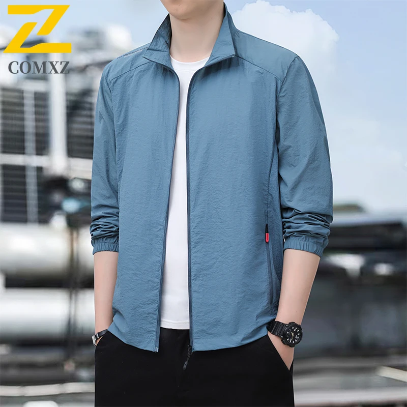 سترة حماية من الأشعة فوق البنفسجية بياقة واقفة للرجال بعامل حماية من الأشعة فوق البنفسجية 50+ معطف جلد فضفاض مناسب للتبريد على الجليد مع جفاف سريع للرياضات الخارجية والارتداء اليومي #4