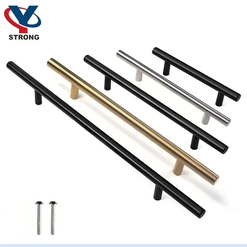 10pcs T Bar Stainless Steel Cabinet Handles with Screws Black Gold Silver Long Drawer Pulls Kitchen Bedroom Furniture Handles