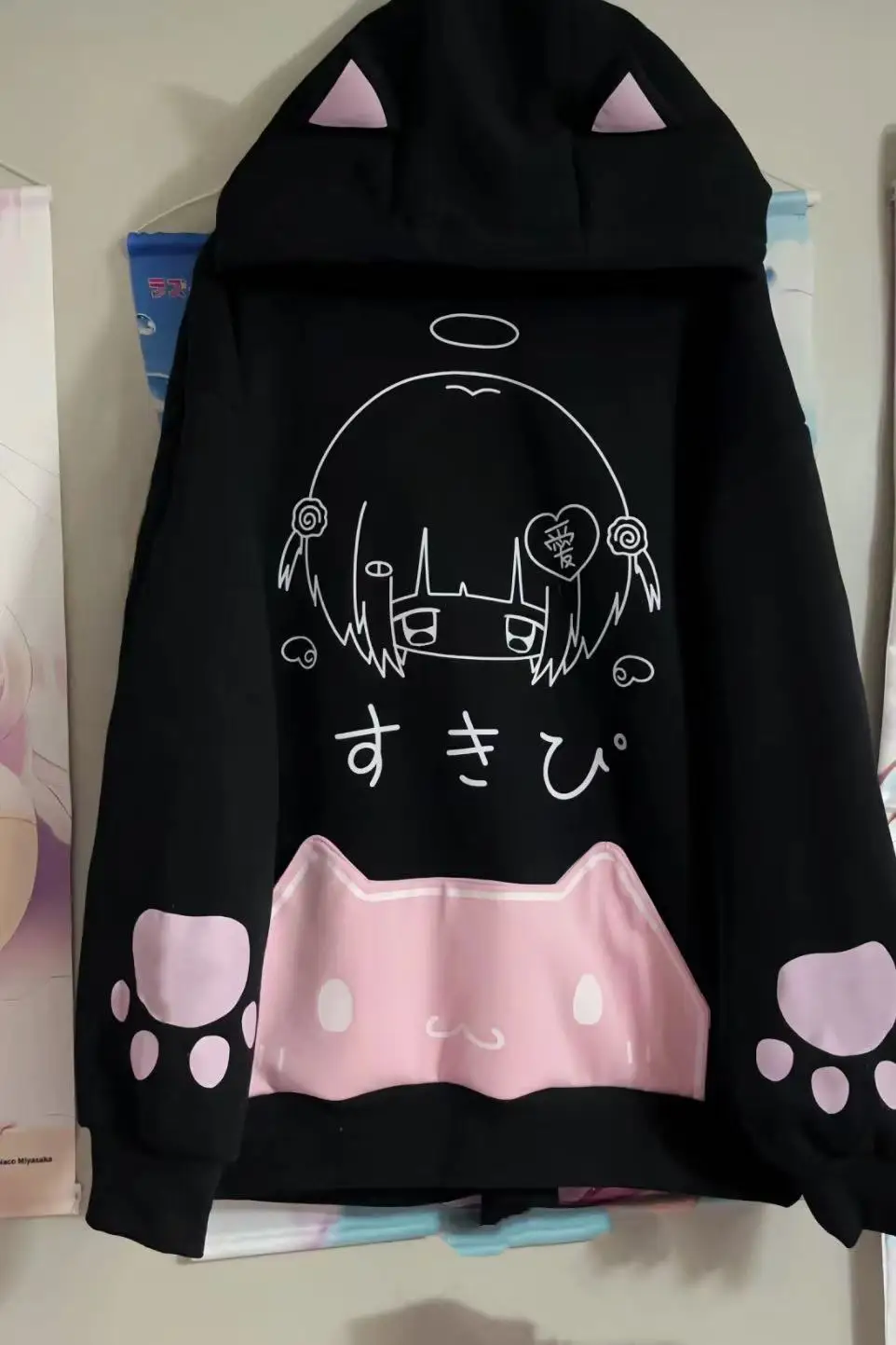 Kawaii Oor Hoodie Vrouwen Y2K Esthetische Losse Japanse Cartoon Print Casual Sweatshirt Pocket Herfst Streetwear Gothic Harajuku