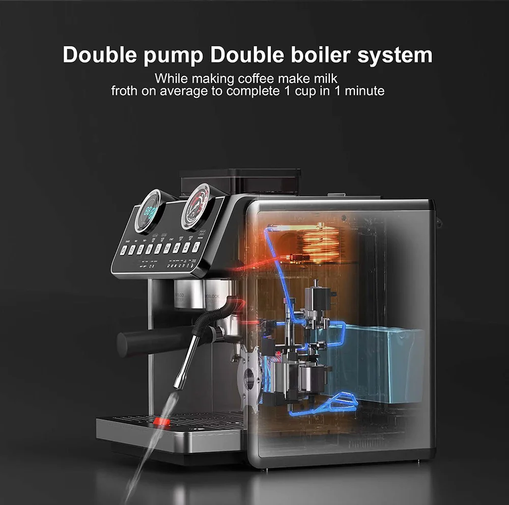 ZILONG Multi-Functional Espresso Machine Double Boiler and double pump Electric coffee machine with beans grinder for household