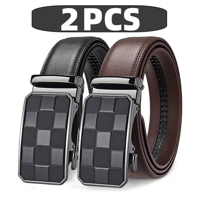 Men's Automatic Belt Genuine Leather Adjustable Buckle Belt Black/Brown Gear-Style Belt High-Quality Business Casual Men's Belt