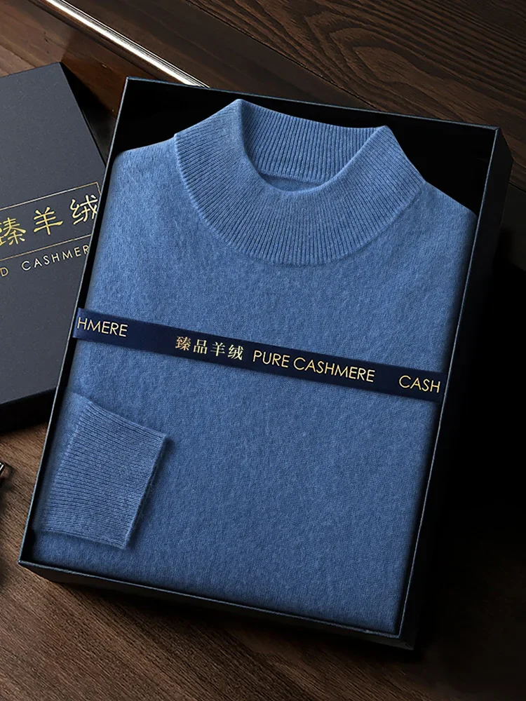 Tcyeek Men's 100% Cashmere Sweater Mock Neck Long Sleeve Pullover Smart Casual Clothing Autumn Winter Basic Soft Warm Tops