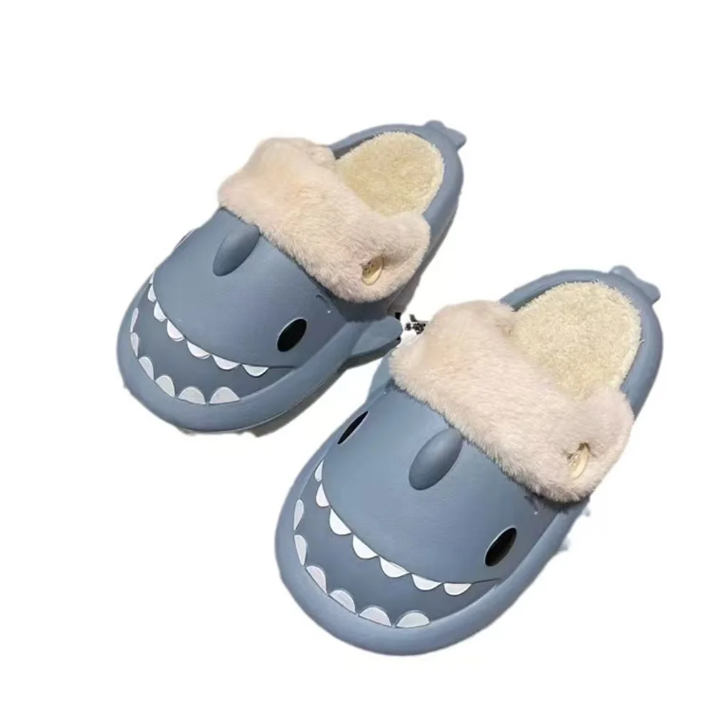 Shark Slippers Woman Winter Cotton Sandals Waterproof Indoor Non-slip Slides Plush Couple Shoes Home Flat Shoe Shark Flip Flops