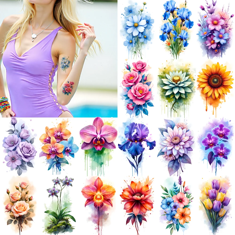

9pcs Temporary Tattoo Colorful Tattoos Temporary Tattoo Stickers Flower Tattoos Waterproof Long-lasting Body Stickers For Arms
