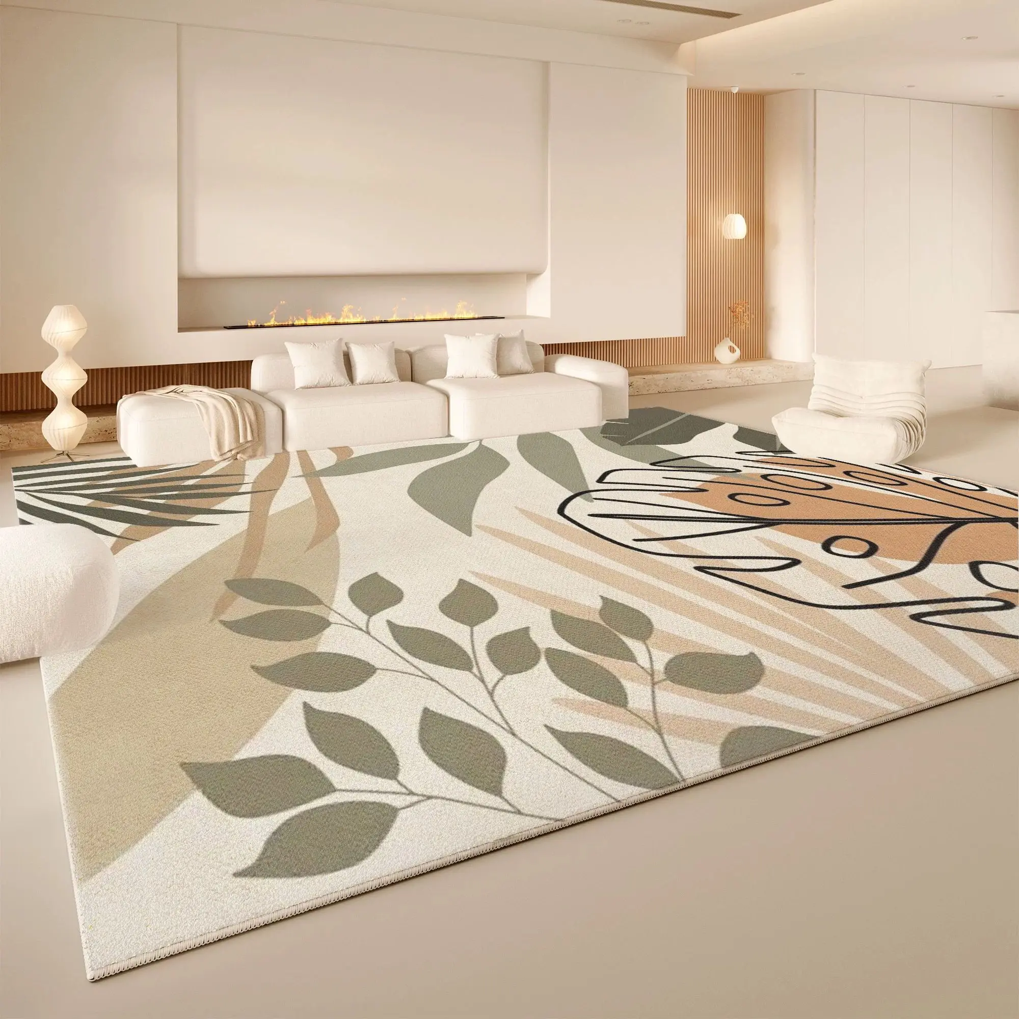 VIKAMA Green Botanical Leaf Area Rug Washable Non Slip Living Room Carpet Boho Tropical Minimalist Home Floor Decor Rug