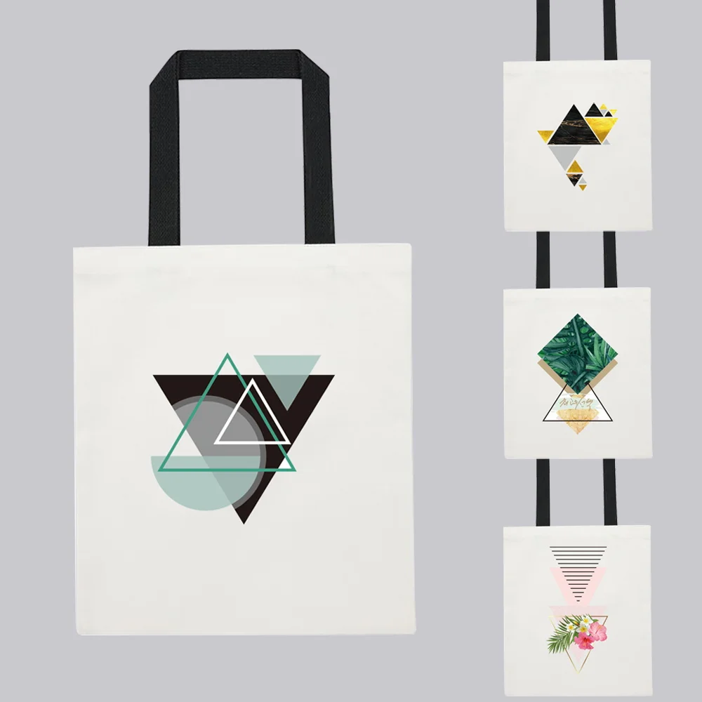 

Women Shopping Bags for Summer New Geometry Shape Pattern Series High Capacity Shoulder Bag Harajuku Style White Canvas Tote Bag