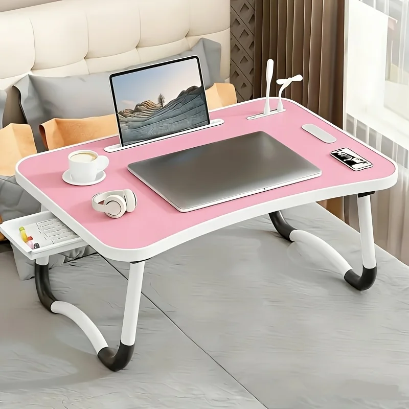 

Multifunctional Folding Leg Rest Laptop Desk with Cup Holder Storage Drawer & Light Portable Table for Sofa Bed Office School