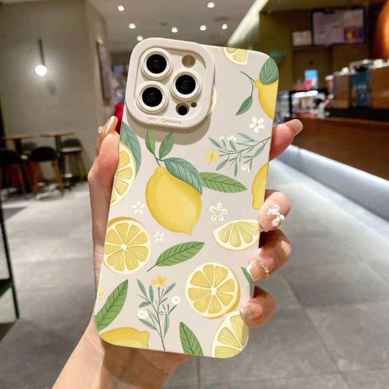 Cute Creative Fruit Lemon Pattern Phone Case for iPhone 16 12 13 Mini 11 14 15 Pro Max X XS XR 7 8 Plus SE2 Soft Silicone Cover