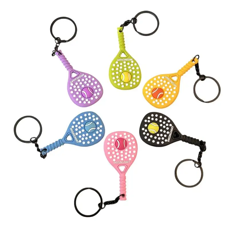 Tennis Keychain Creative PVC Soft Rubber Sports Key Chain Cute Tennis Racket Ball Keyring Fashion Bag Pendant Decoration Gifts