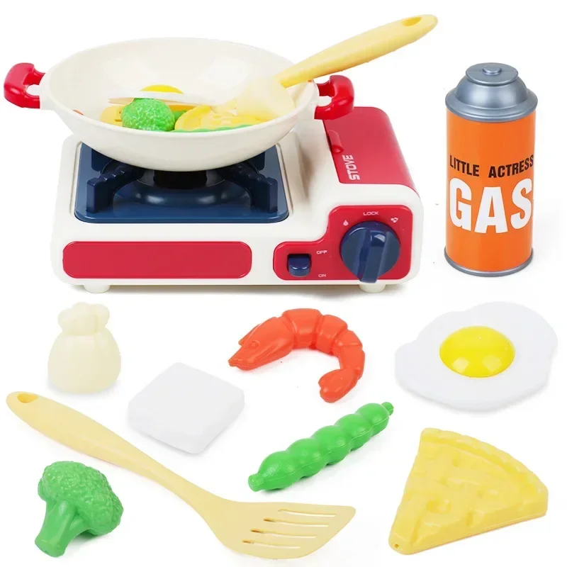 11 pçs/set simular fogão a gás vegetal camarão música luzes led crianças conjunto de brinquedos de cozinha jogar casa brinquedo interativo bebê melhor presente