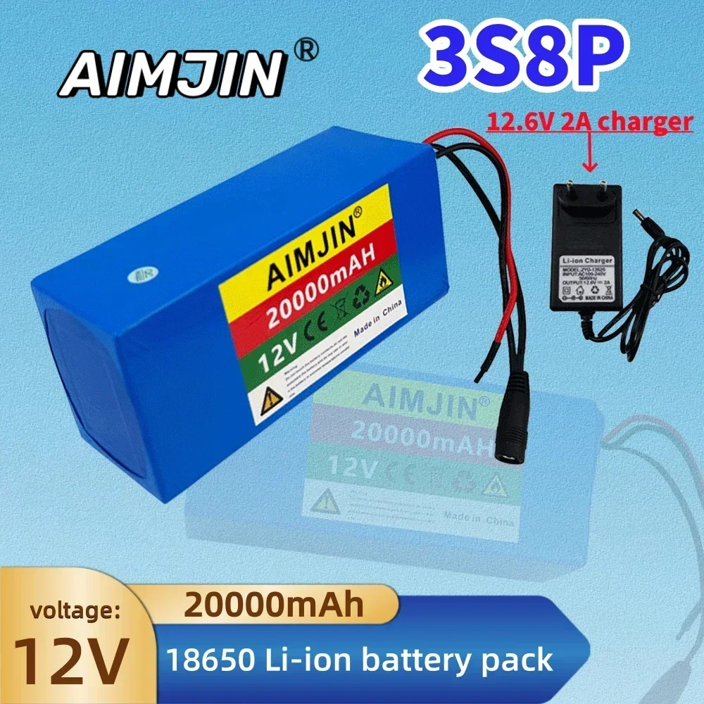 

3s8p 12V 20Ah Battery Pack 18650 Lithium ion Rechargeable Battery Protection Board 20000mAh Large Capacity,Optional with Charger