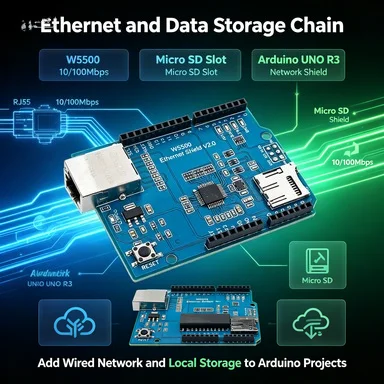 Arduino Ethernet Shield 2 W5500 Network Module, RJ45 SPI Interface, TCP/IP Stack, for IoT Projects
