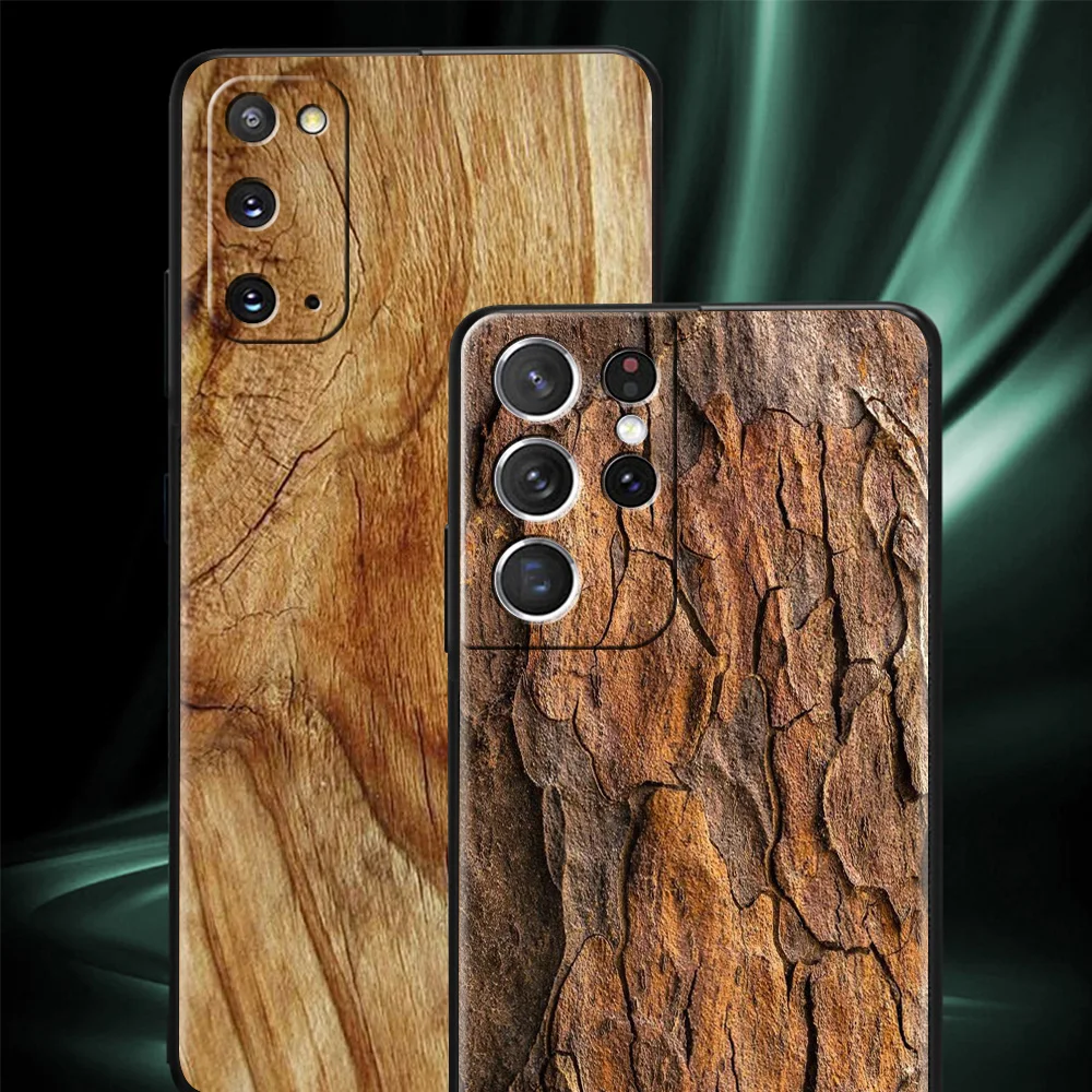 Carved Wood Case For Samsung Galaxy S24 Ultra S22 S20 FE S21 S23 Plus 5G Note 20 10 Lite Silicone Phone Cover Black Soft Cover