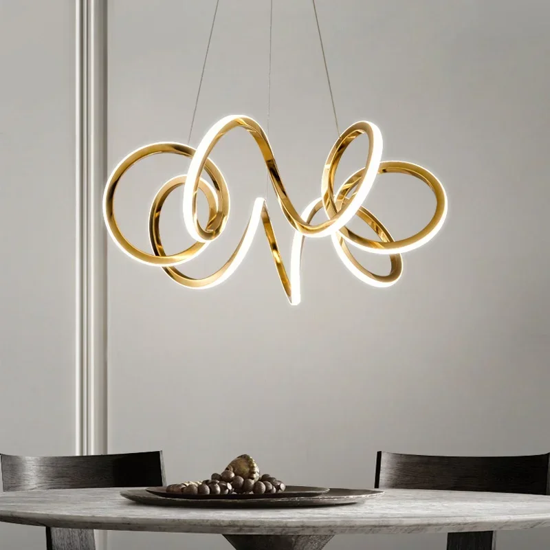 

Nordic Miniamlism Twisted Ring LED Pendant Lights Gold Light Luxury Restaurant Kitchen Chandelier Lighting Bedroom Luster Lamps