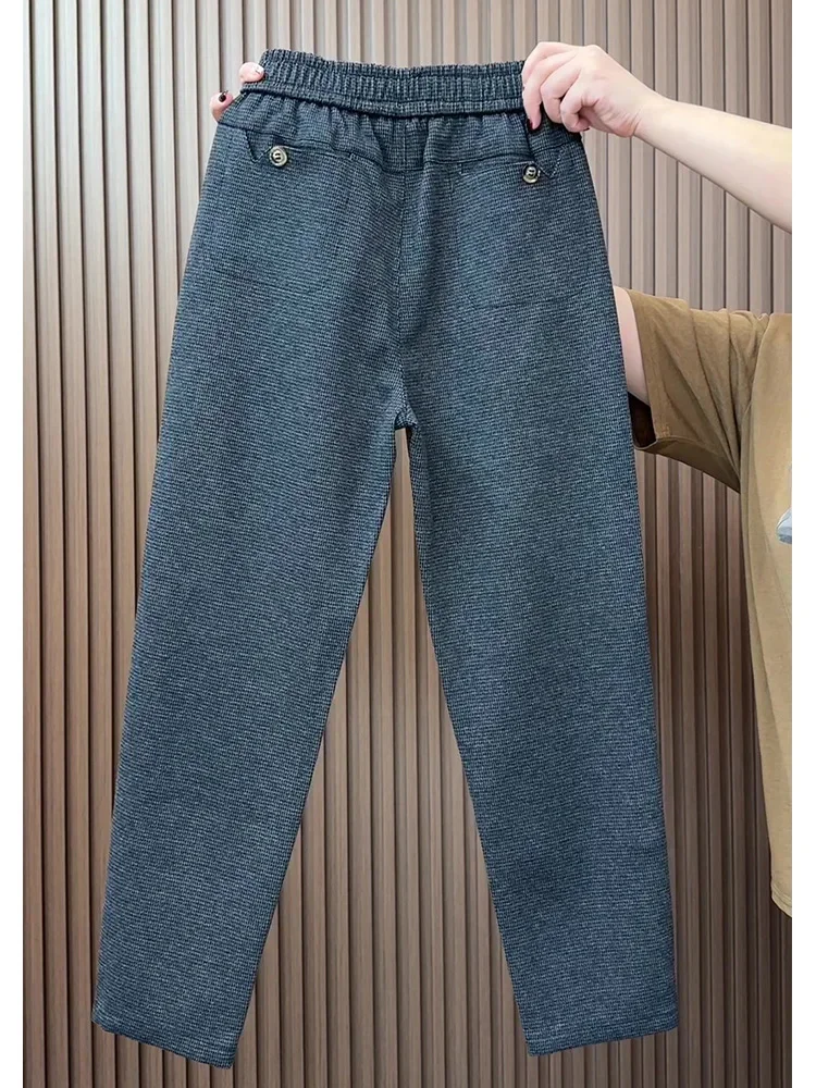 خريف جديد سراويل تقليدية المرأة فضفاضة وتنحيف منقوشة عصرية ومتعددة الاستخدامات عالية الخصر السراويل الحريم النايلون صغيرة الساق