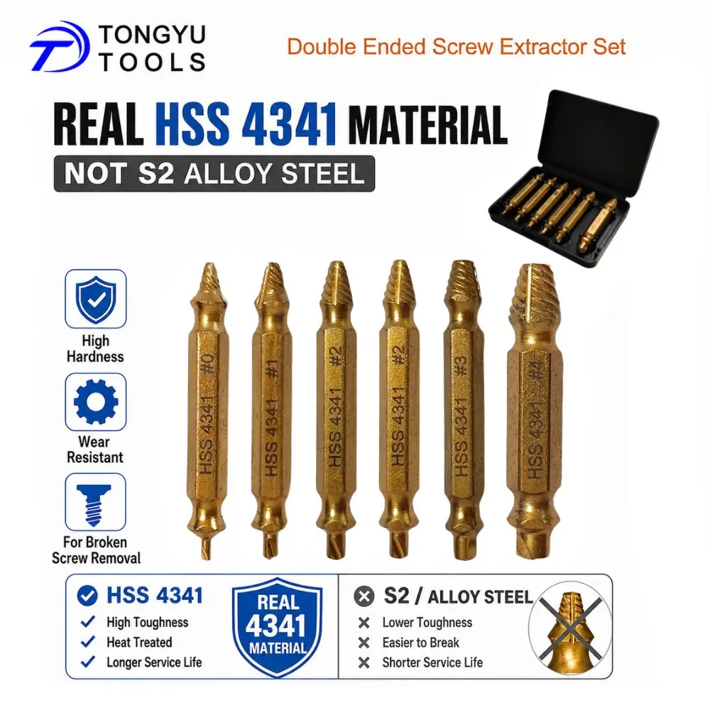 4/5/6-teiliges HSS 4341 Schraubenausdreher-Set für beschädigte Schrauben, doppelseitiger Schraubenausdreher für abgenutzte Schrauben, Werkzeug zum Entfernen gebrochener Bolzen mit Etui – Detail 2
