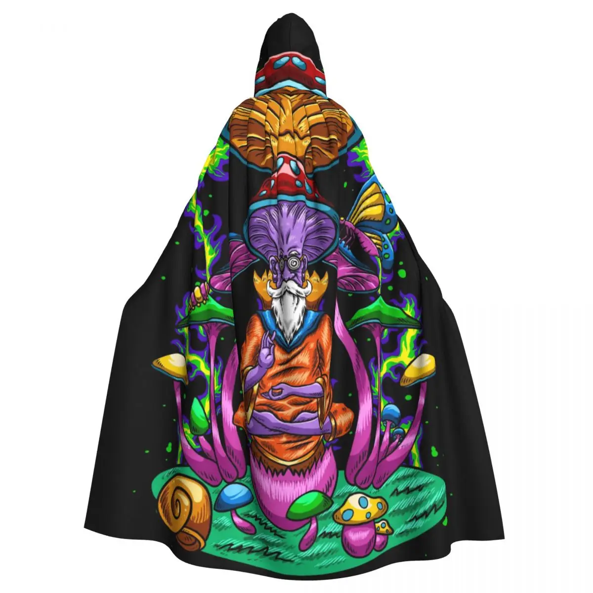 Long Cape Cloak Psychedelic Mushroom Wise Meditation Hooded Cloak Coat Autumn Hoodies