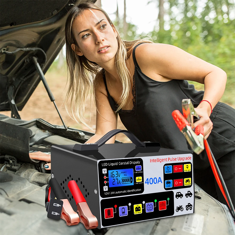 

Быстрое зарядное устройство высокой мощности 400А, ЖК-дисплей, интеллектуальное импульсное зарядное устройство для ремонта, пятиступенчатое полностью автоматическое автомобильное зарядное устройство