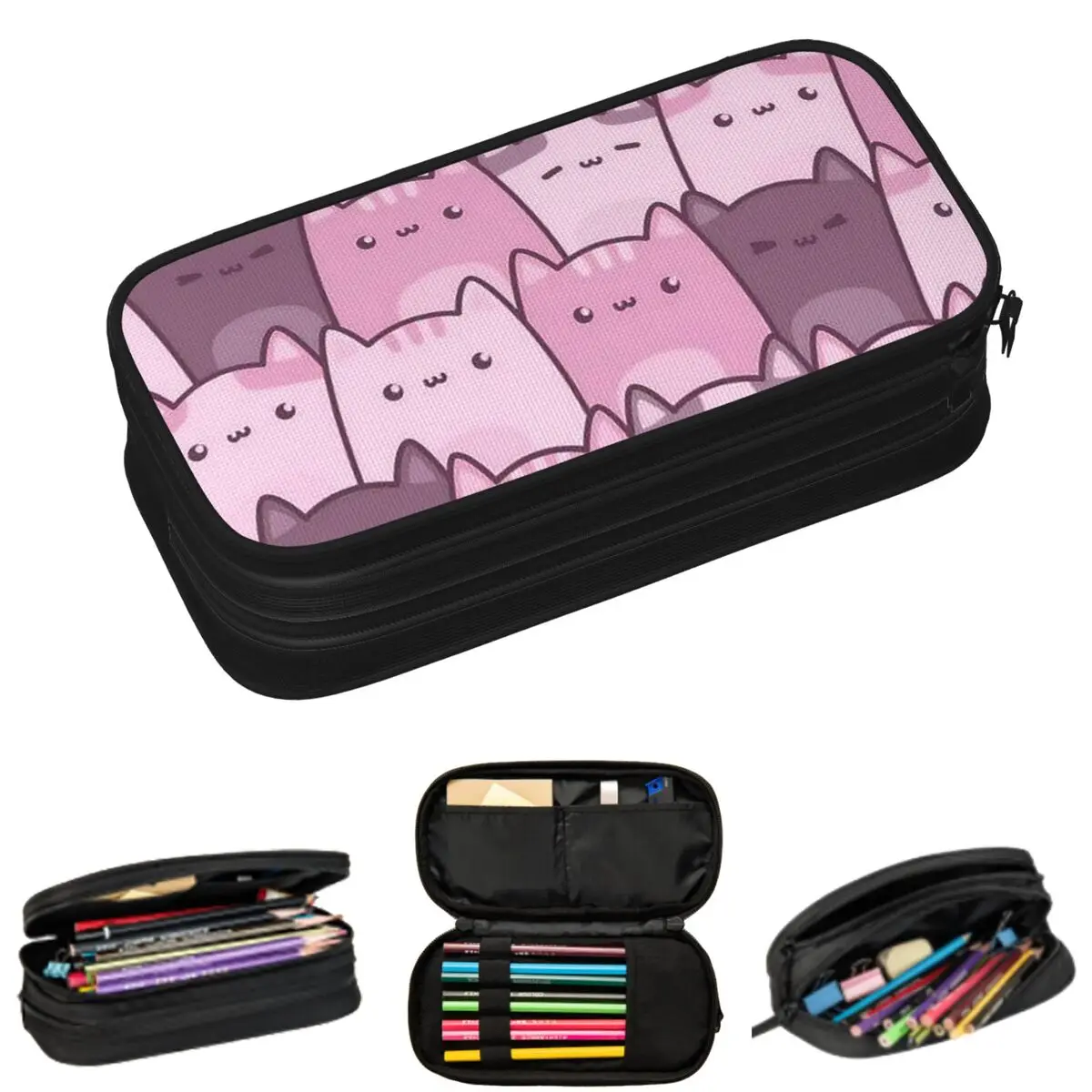 

Pink Cute Cats Lovely Kitten Pattern Pencil Cases for Student School Pen Box Pencil Bag Big Capacity Pencil Pouch