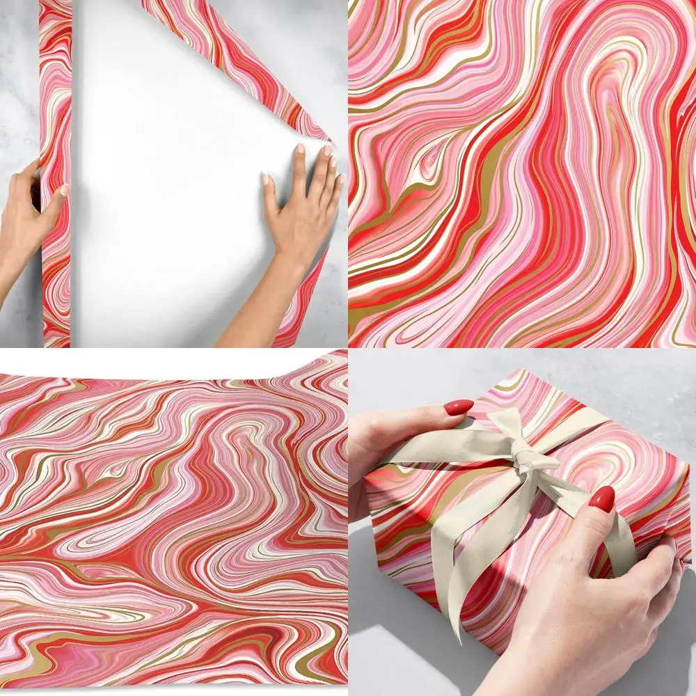 Jumbo Marbled Red Wrapping Paper (6 Rolls, 10ft x 30in)