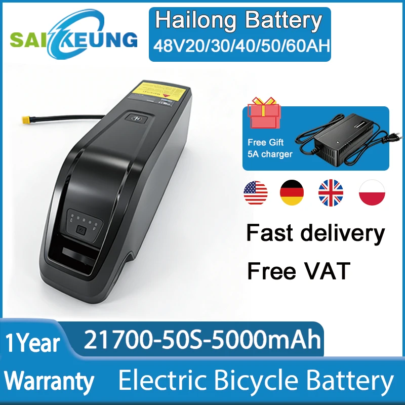 5-Pins Hailong 48V 50Ah Battery 60Ah Li-ion E Bike Battery Pack 30 40Ah For BAFANG, Tongsheng 1000W 2000W Motor Electric Bike Ki