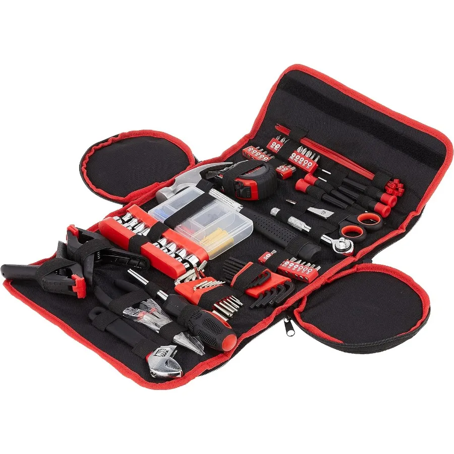 

Набор бытовых ручных инструментов из 86 предметов с свернутой сумкой, комплексный набор инструментов, включая отвертки, плоскогубцы, гаечные ключи и дополнительный переменный ток