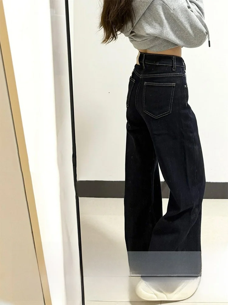 

Ретро-джинсы американского стиля, расклешенные, тонкие, черные, женские, летние, новые, больших размеров, теплые, прямые, с высокой талией, из денима, повседневные.